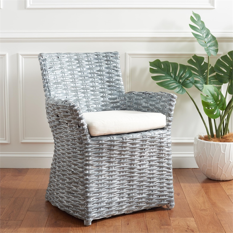 Safavieh Renee Rattan and Cotton Arm Chair in Gray