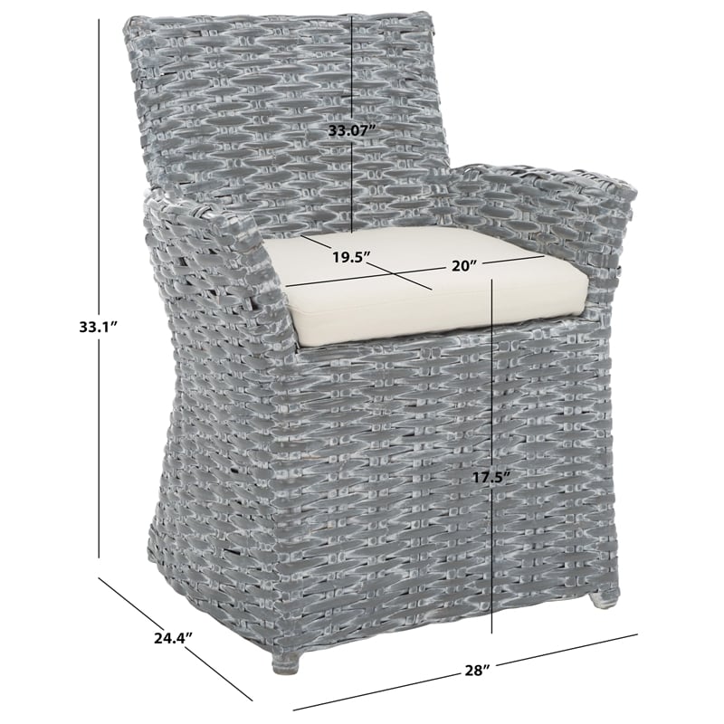 Safavieh Renee Rattan and Cotton Arm Chair in Gray