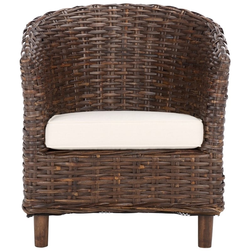 Safavieh Omni Wicker Barrel Chair in White / Brown