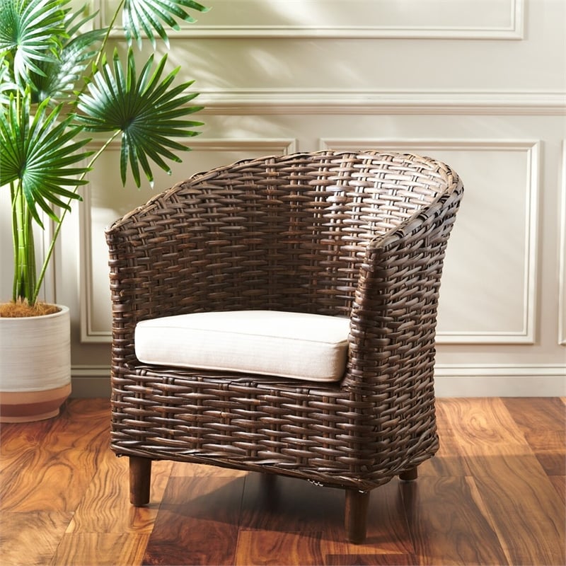 Safavieh Omni Wicker Barrel Chair in White / Brown