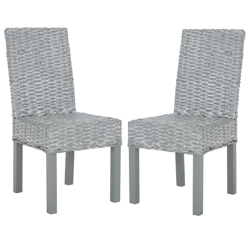 Safavieh Wheatley Rattan  Dining Chair in Grey White Wash (Set of 2)