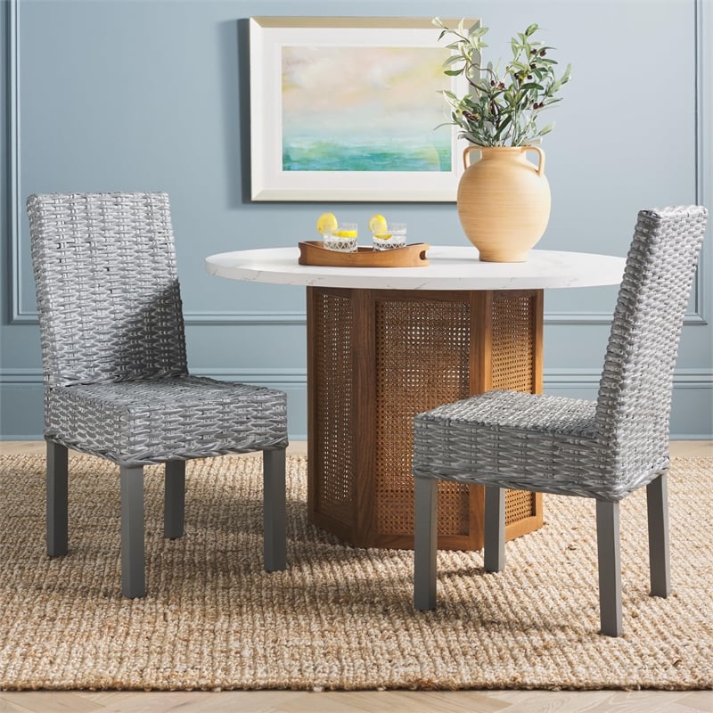 Safavieh Wheatley Rattan  Dining Chair in Grey White Wash (Set of 2)