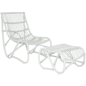 Safavieh Shenandoah Rattan Chair with Ottoman in White