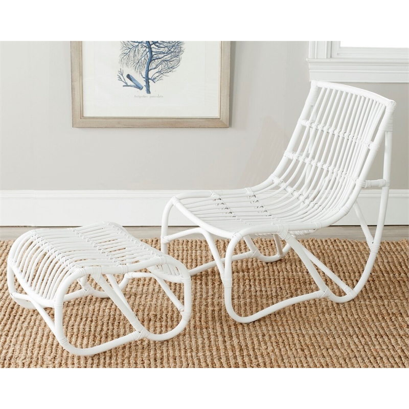 Safavieh Shenandoah Rattan Chair with Ottoman in White