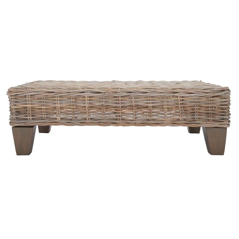 Safavieh Leary Wicker and Wooden Bench in Natural Unfinished