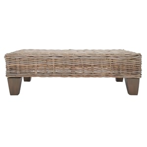 Safavieh Leary Wicker and Wooden Bench in Natural Unfinished