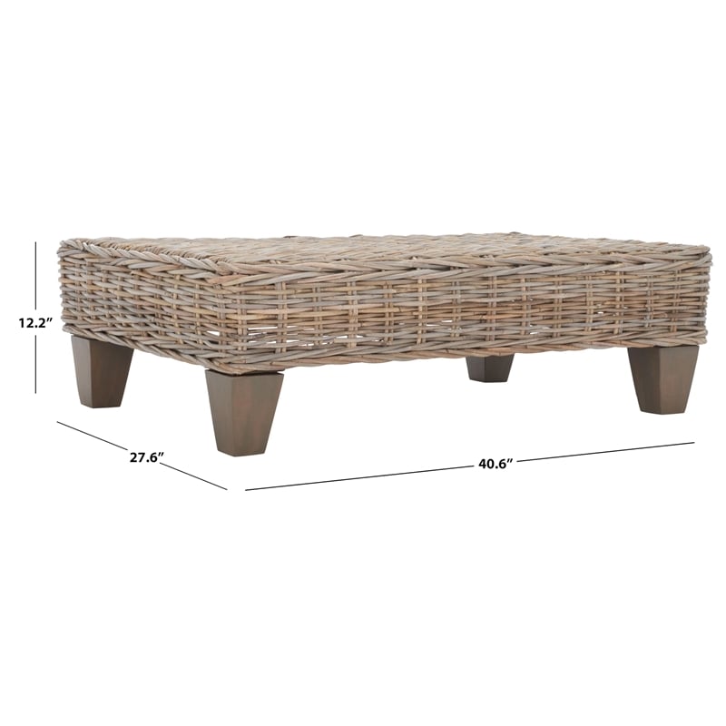 Safavieh Leary Wicker and Wooden Bench in Natural Unfinished