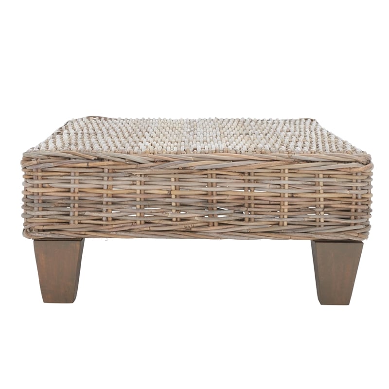 Safavieh Leary Wicker and Wooden Bench in Natural Unfinished