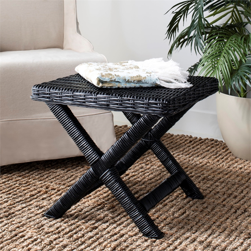 Safavieh Manor Wicker and Wooden Bench in Black