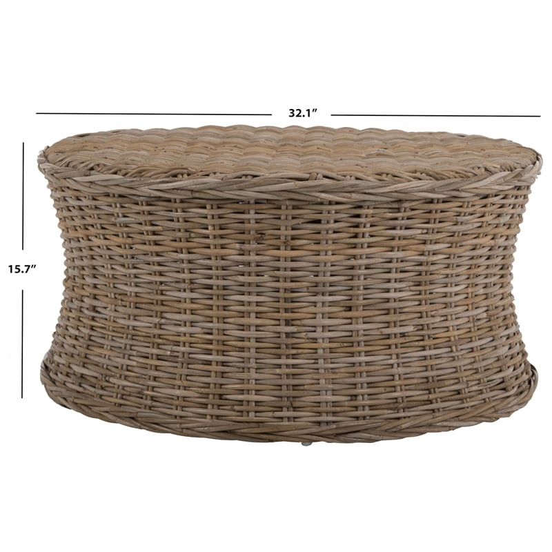 Safavieh Ruxton Wicker and Wooden Ottoman in Natural Unfinished