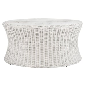 Safavieh Ruxton Wicker and Wooden Ottoman in White