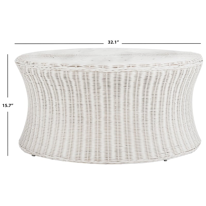 Safavieh Ruxton Wicker and Wooden Ottoman in White