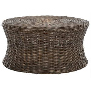 Safavieh Ruxton Wicker and Wooden Ottoman in Dark Brown