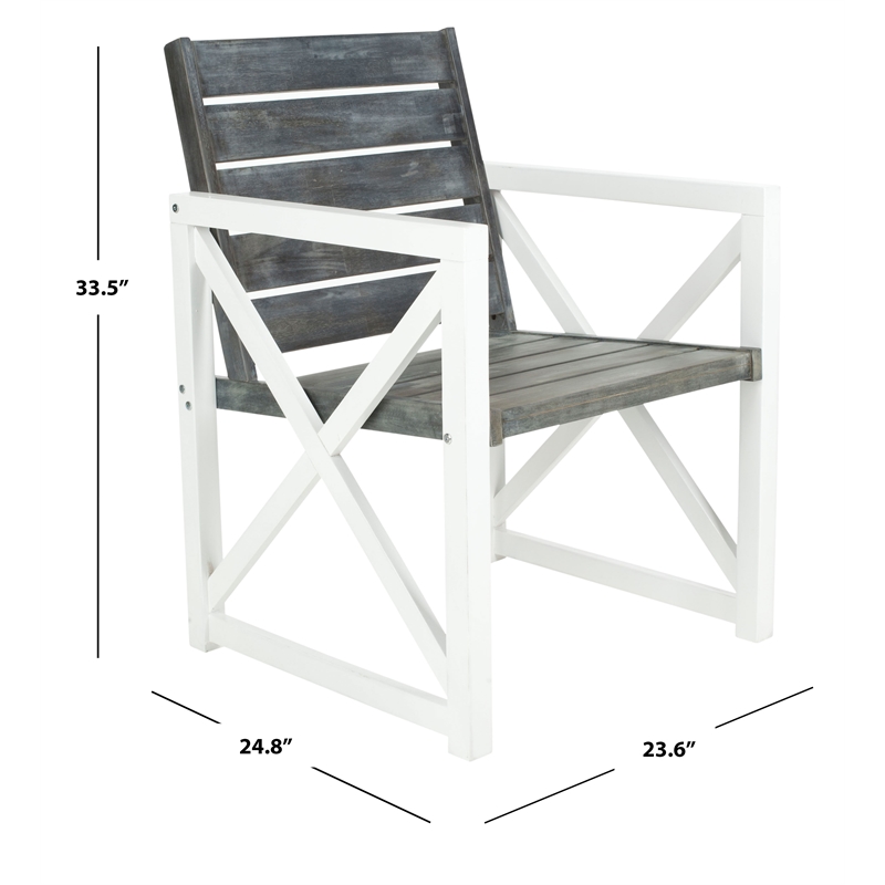 Safavieh Irina Steel and Acacia Wood Armchair in White and Gray (Set of 2)
