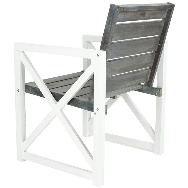 Safavieh Irina Steel and Acacia Wood Armchair in White and Gray (Set of 2)