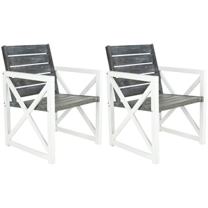 Safavieh Irina Steel and Acacia Wood Armchair in White and Gray (Set of 2)