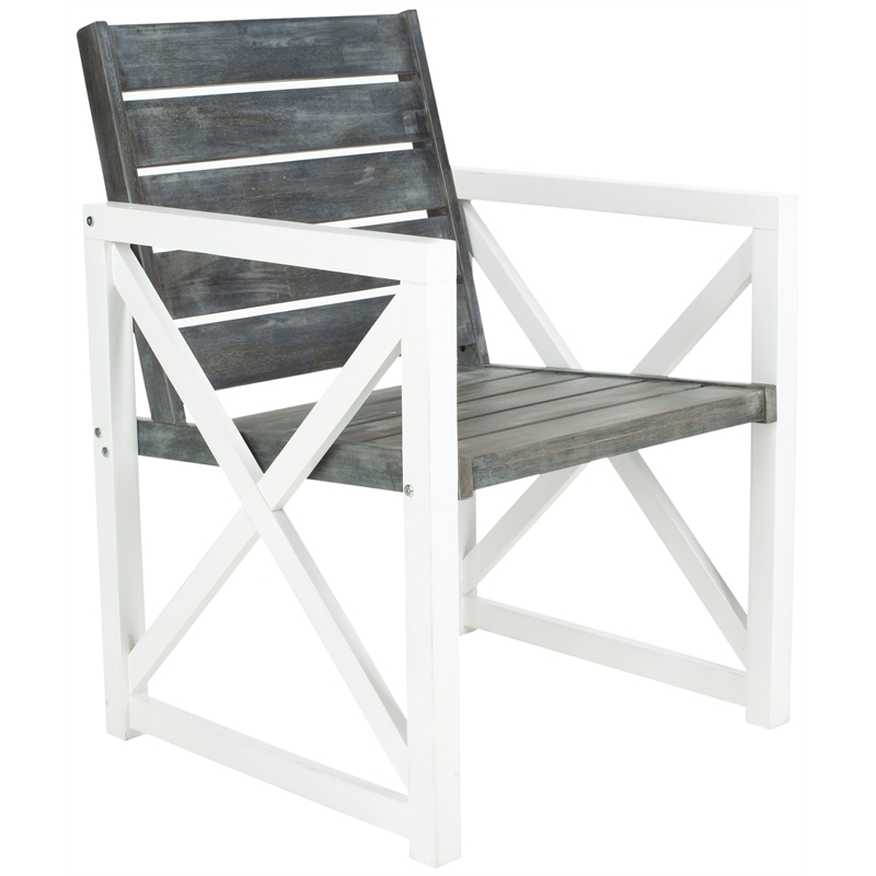 Safavieh Irina Steel and Acacia Wood Armchair in White and Gray (Set of 2)