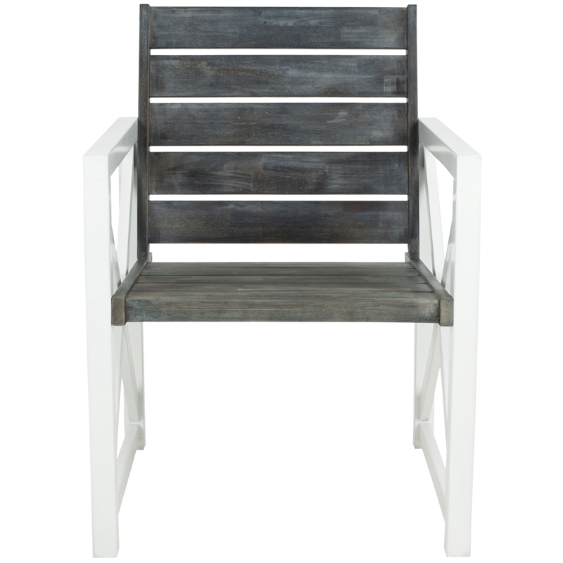Safavieh Irina Steel and Acacia Wood Armchair in White and Gray (Set of 2)
