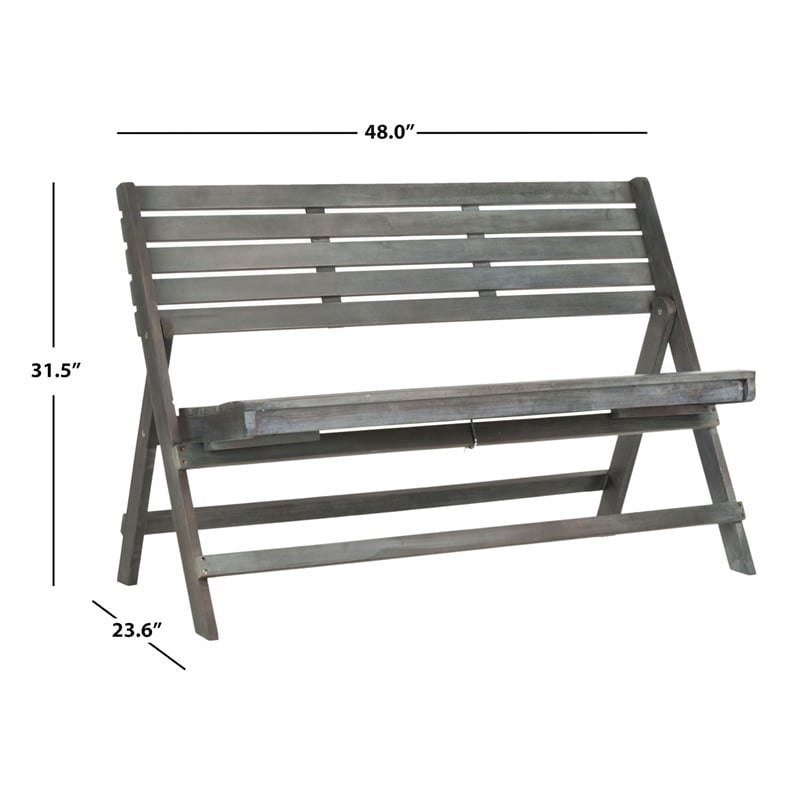 Safavieh Luca Steel and Acacia Wood Folding Bench in Ash Grey