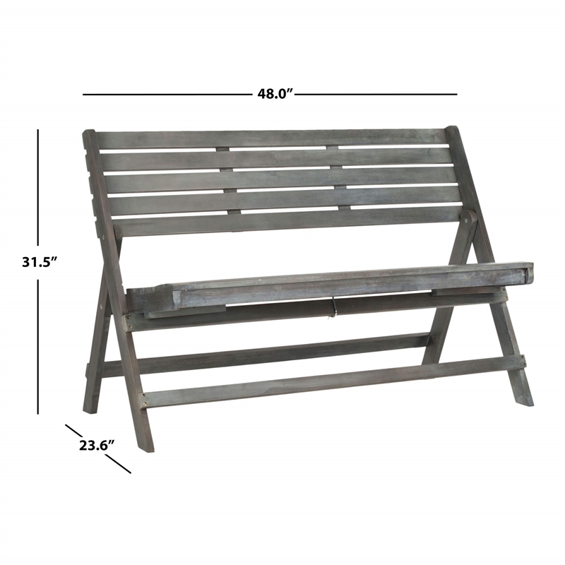 Safavieh Luca Steel and Acacia Wood Folding Bench in Ash Grey