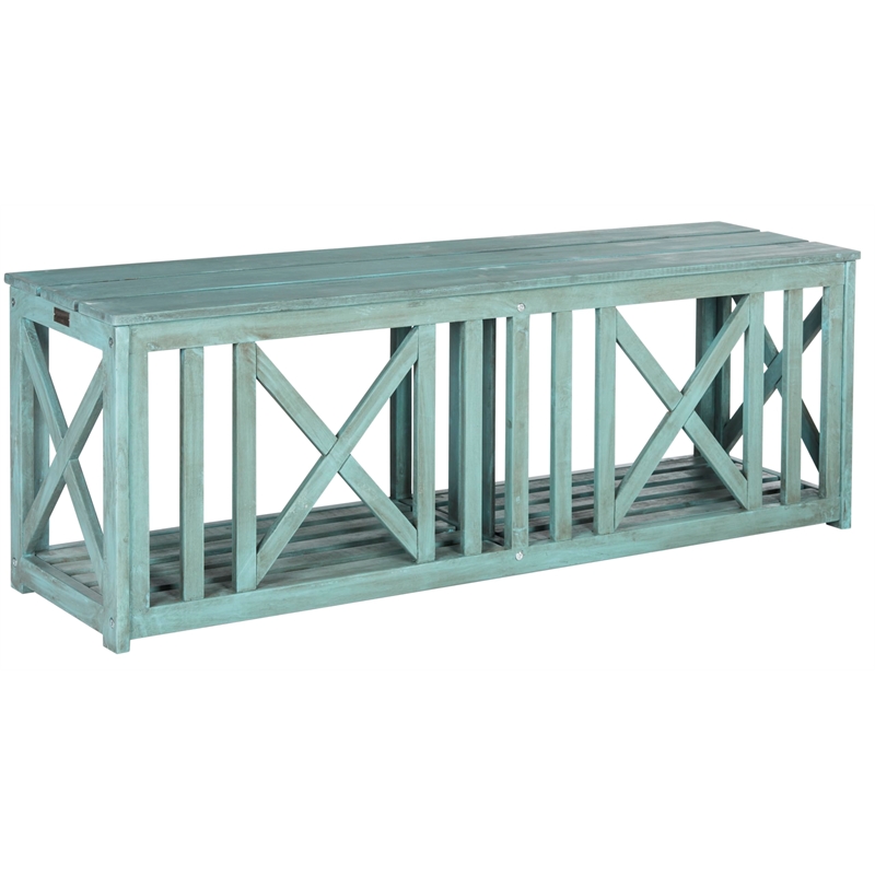 Safavieh Branco Steel and Acacia Wood Bench in Teak Color
