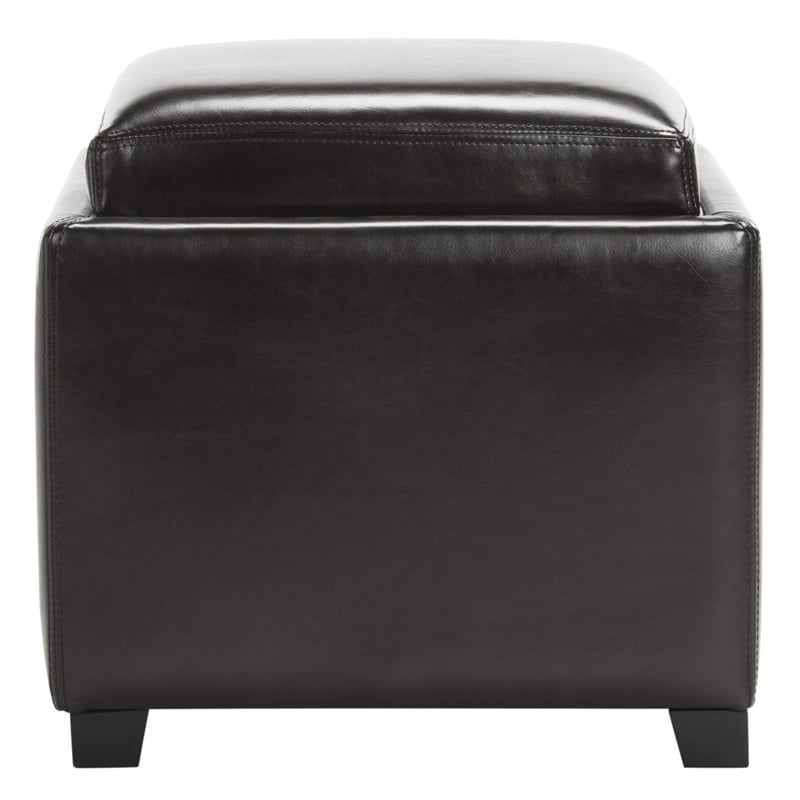 Safavieh Bobbi Tray Bi-cast Leather Storage Ottoman in Brown