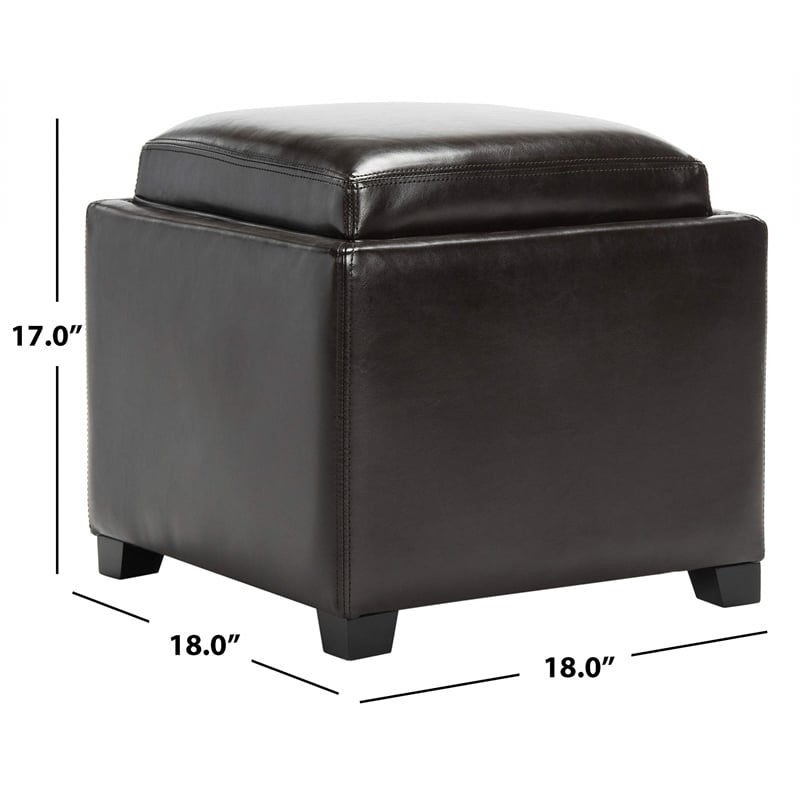 Safavieh Bobbi Tray Bi-cast Leather Storage Ottoman in Brown