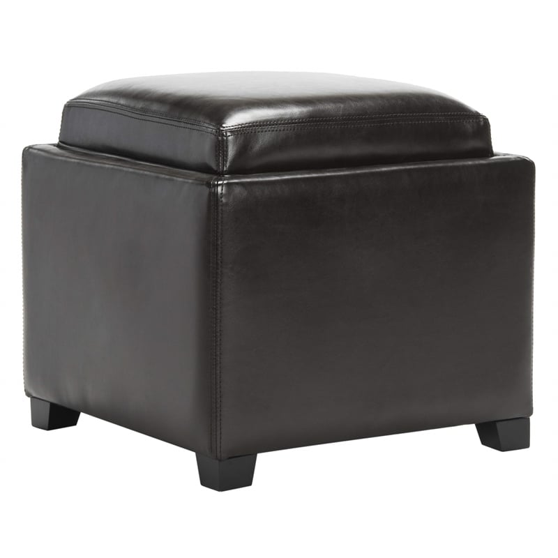 Safavieh Bobbi Tray Bi-cast Leather Storage Ottoman in Brown