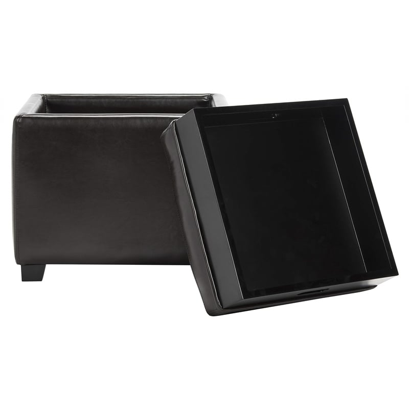 Safavieh Bobbi Tray Bi-cast Leather Storage Ottoman in Brown