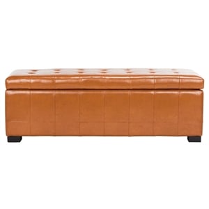 Safavieh Large Manhattan Beech Wood Storage Bench in Saddle