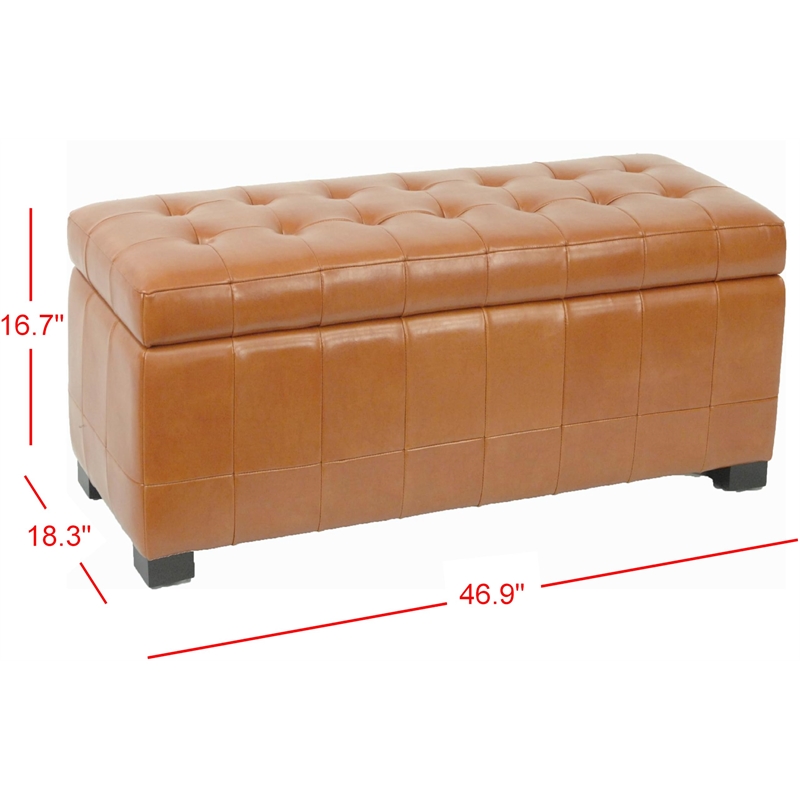Safavieh Large Manhattan Beech Wood Storage Bench in Saddle