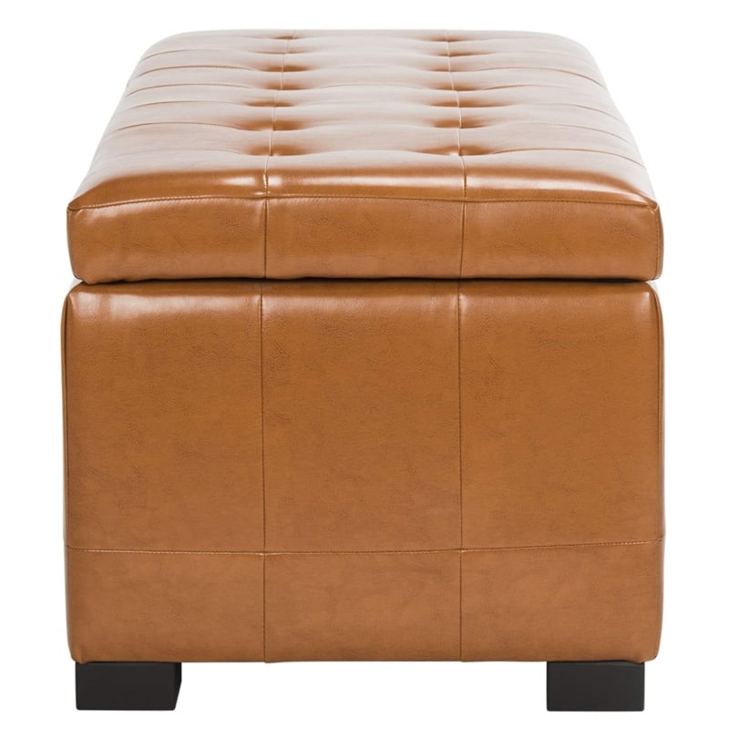 Safavieh Large Manhattan Beech Wood Storage Bench in Saddle