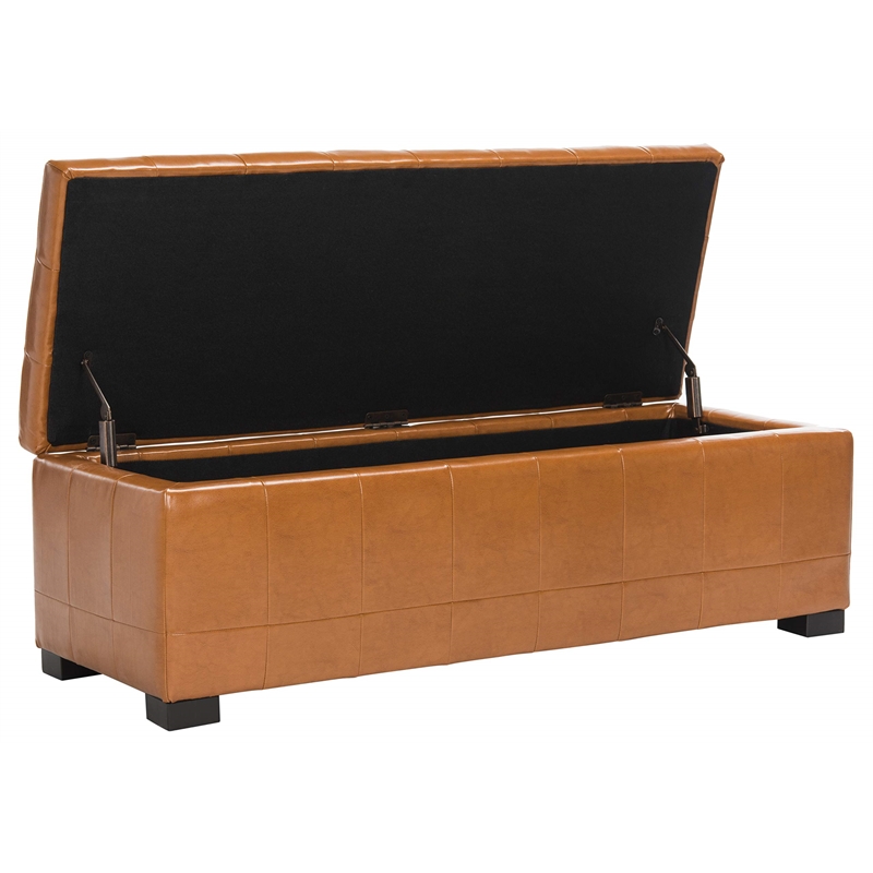 Safavieh Large Manhattan Beech Wood Storage Bench in Saddle