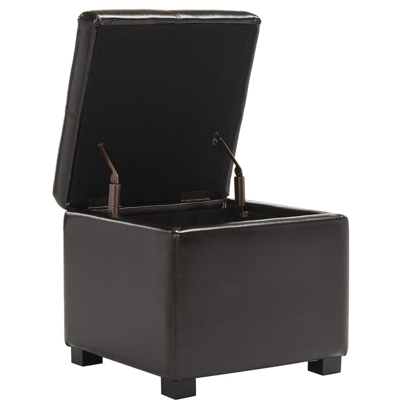 Safavieh Elizabeth Beech Wood Leather Storage Ottoman in Brown