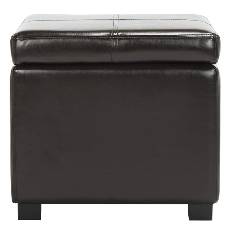 Safavieh Elizabeth Beech Wood Leather Storage Ottoman in Brown
