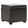 Safavieh Elizabeth Beech Wood Leather Storage Ottoman in Cream