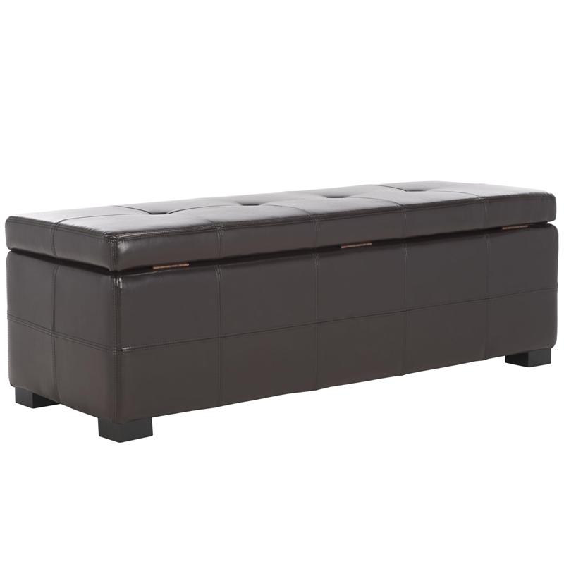 Safavieh Large Maiden Tufted Leather Storage Bench in Brown