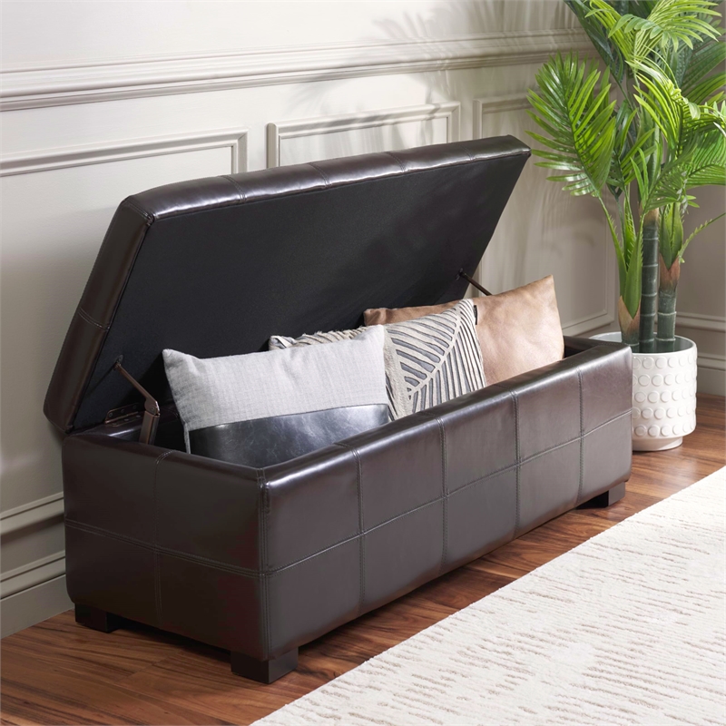 Safavieh Large Maiden Tufted Leather Storage Bench in Brown