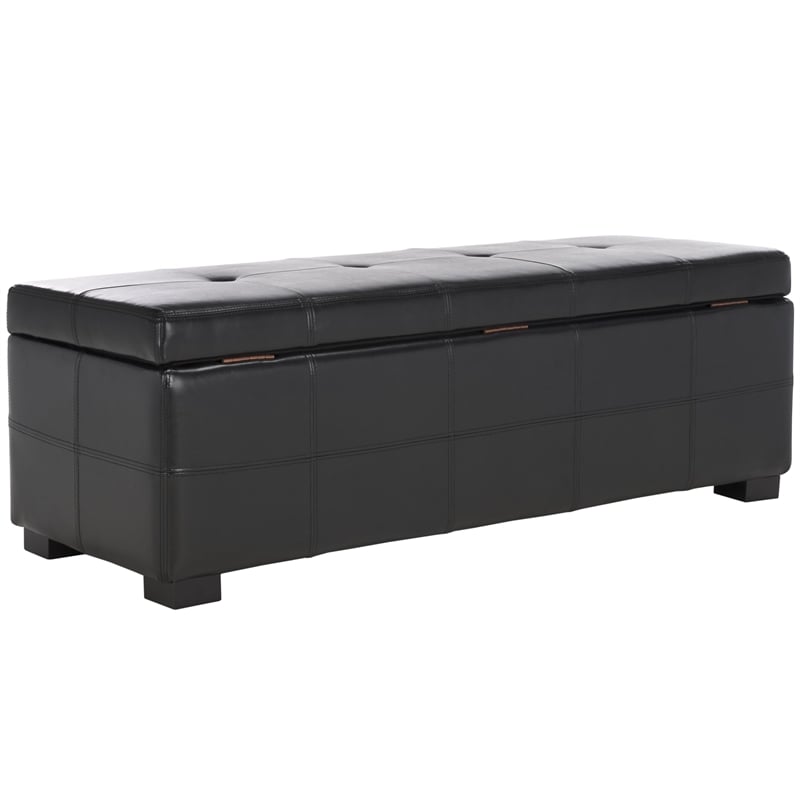 Safavieh Large  Maiden Tufted Leather Storage Bench in Black