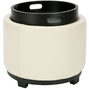 Safavieh Lila Single Tray Leather Storage Round Ottoman in White