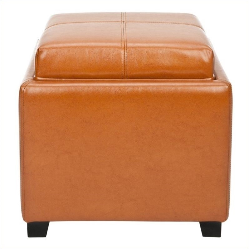 Safavieh Carter Leather Tray Ottoman In, Brown Leather Tray Ottoman
