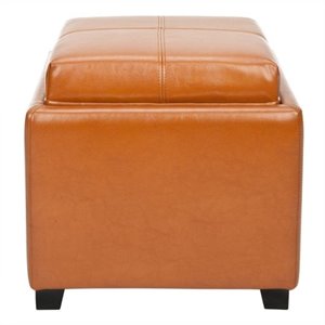 Safavieh Carter Leather Tray Ottoman in Saddle