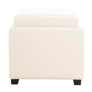 Safavieh Harrison Birch Wood Single Tray Leather Tray Ottoman in Cream