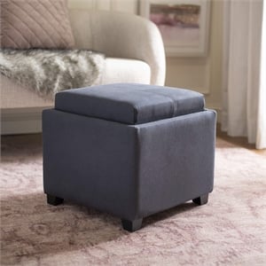 Safavieh Carter Birch Wood Linen Tray Ottoman in Dark Grey