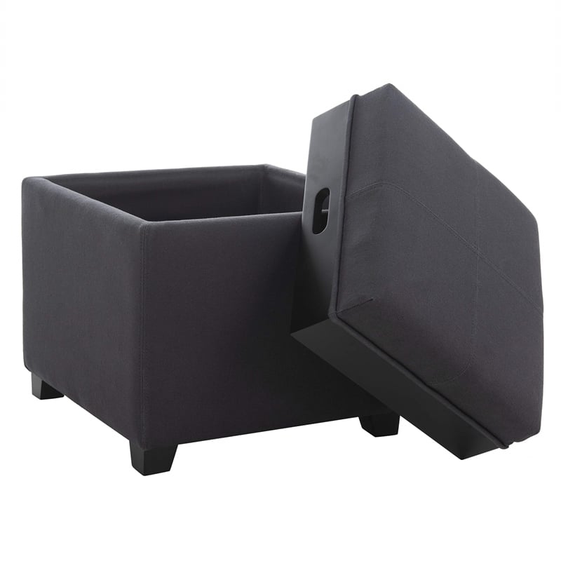 Safavieh Carter Birch Wood Linen Tray Ottoman in Dark Grey