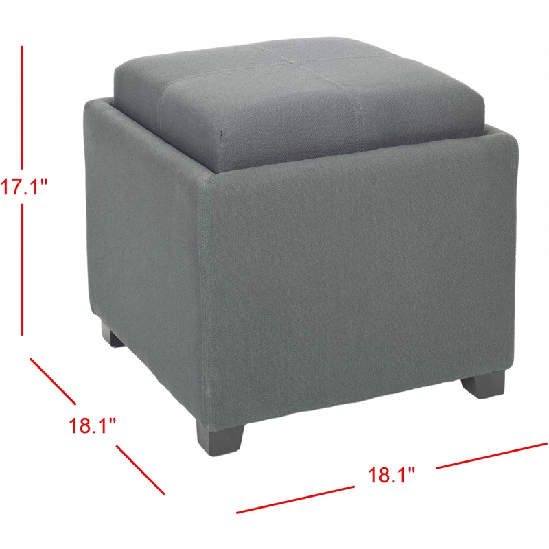 Safavieh Carter Birch Wood Linen Tray Ottoman in Dark Grey