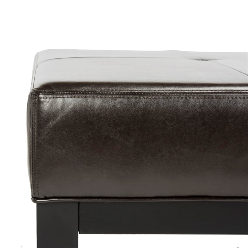 Safavieh Large Fulton Birch Wood Leather Cocktail Ottoman in Brown