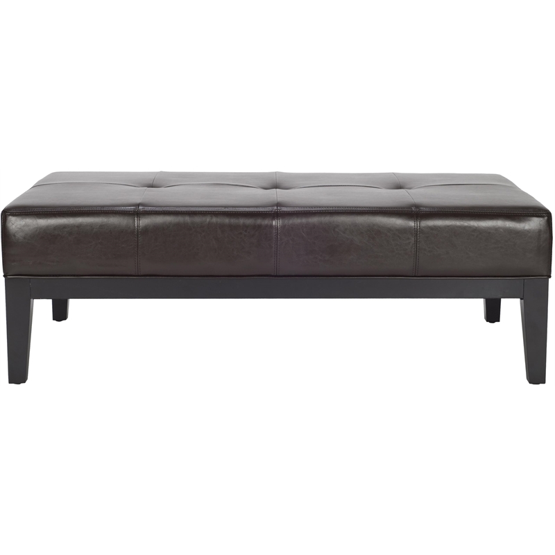 Safavieh Large Fulton Birch Wood Leather Cocktail Ottoman in Brown