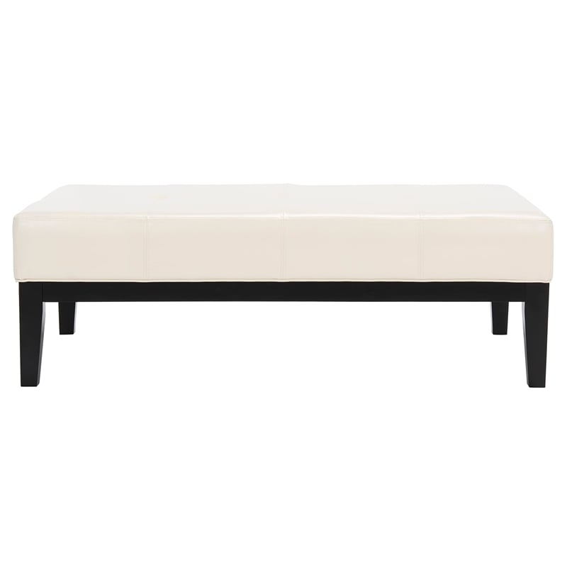 Safavieh Aubrey Beech Wood Leather Cocktail Ottoman in White