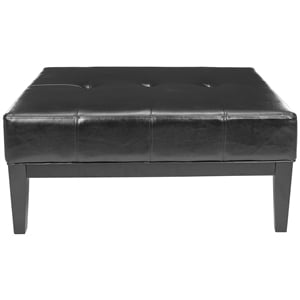 Safavieh Aubrey Beech Wood Leather Cocktail Ottoman in Black